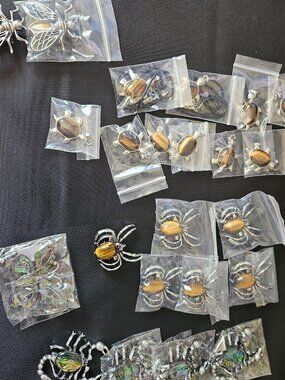 Bulk Lot Animal Gemstone Jewelry Pins & Pendants Cats Eye Abalone Bee Spider Sco
